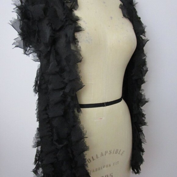 Raw Textured Silk Scarf Layover Wrap Coverup Black - Picture 4 of 9